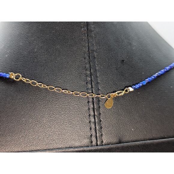 925 Sterling Vermeil 2mm Lapis Lazuli Gemstone Crystal & Goldtone Bead Necklace - Picture 5 of 6
